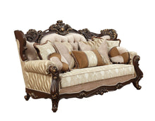 Load image into Gallery viewer, Polyester Blend Curved Damask Sofa And Toss Pillows With Brown Legs - Beige