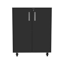 Load image into Gallery viewer, 35" Wood Rolling Storage Cabinet With Two Doors - Black