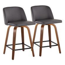 Load image into Gallery viewer, Toriano - Contemporary Fixed Height Counter Stool With Swivel & Square Footrest (Set of 2) - Walnut / Gray