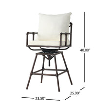 Load image into Gallery viewer, Industrial Outdoor Patio Plumber's Iron Frame Swivel Barstool With Cushions, Height Adjustable