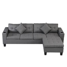 Load image into Gallery viewer, Modern Sectional Sofa Set With L Shape Chaise Lounge, Cup Holder, 4 Seat - Gray