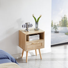 Load image into Gallery viewer, 15.75" Rattan End Table With Drawer And Solid Wood Legs, Modern Nightstand, Side Table For Living Room, Bedroom