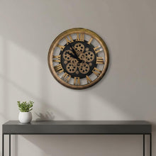 Load image into Gallery viewer, Silent Skeleton Exposed Gear Round Wall Clock (626339) - Antiqued Gold / Black