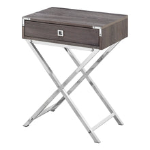 Load image into Gallery viewer, 24" Taupe Wood And Metal End Table With Drawer - Silver And Deep