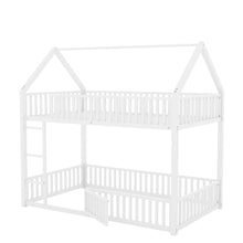 Load image into Gallery viewer, Metal House Bunk Bed With Fence And Door