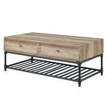 Load image into Gallery viewer, Paper Veneer And Metal Rectangular Coffee Table With Two Drawers And Shelf - Sandy Black And Oak