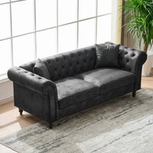 Load image into Gallery viewer, Chesterfield Sofa, High Tech Fabric Roll Armrest, 3 Seater Couch - Black