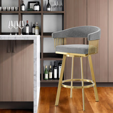 Load image into Gallery viewer, 30" Fabric And Stainless Steel Low Back Bar Height Swivel Bar Chair - Gray / Gold