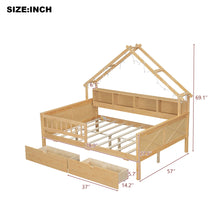Load image into Gallery viewer, House Style Platform Bed With LED Lights, Storage Shelves, Drawers, And Guardrail