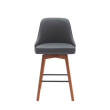 Load image into Gallery viewer, Faux Leather With Solid Wood Swivel Counter Height Bar Chair - Gray And Wood Brown
