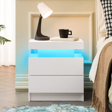 Load image into Gallery viewer, Modern LED Bedside Table Cabinet With Adjustable Lights And 2 Drawers - White