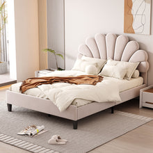 Load image into Gallery viewer, Upholstered Platform Bed With Flower Pattern Headboard