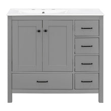Load image into Gallery viewer, Bathroom Vanity With Ceramic Sink Combo, Abundant Storage Cabinet 2 Soft Close Doors And 5 Drawers