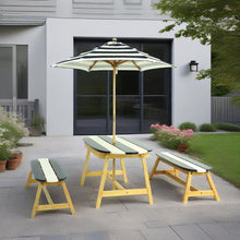 Load image into Gallery viewer, Naturally Playful Kids Picnic Table With Umbrella, Indoor / Outdoor Fun - Blue / White Stripes