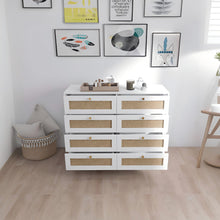 Load image into Gallery viewer, 8 Drawers Chest Of Drawers With Rattan Drawer Face Golden Legs And Handles - White