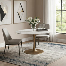Load image into Gallery viewer, 47" Rounded Steel Pedestal Base Dining Table - White / Gold