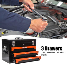 Load image into Gallery viewer, Portable 3 Drawer Steel Toolbox, 4 Layers Of Tools With Metal Latches, With Storage Tray And Carrying Handle