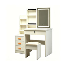 Load image into Gallery viewer, Vanity Set With LED Mirror, Storage Dressing Table & Cushioned Stool - Cream White