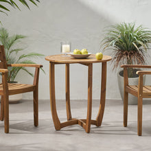 Load image into Gallery viewer, Outdoor Circular Wood Bistro Table With Curved Legs And Slat Panel Table Top - Teak
