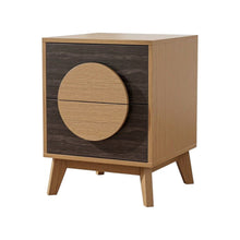 Load image into Gallery viewer, Solid Wood Square Two Drawer Nightstand - Oak / Dark Brown