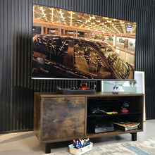 Load image into Gallery viewer, Rustic Brown TV Console With Push-To-Open Storage Cabinet For TV, Wood & Glass TV Stand For Living Room Bedroom - Rustic Brown