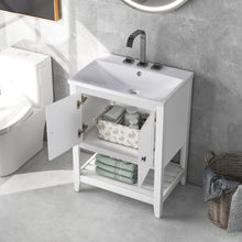 Load image into Gallery viewer, Modern Sleek Bathroom Vanity Elegant Ceramic Sink With Solid Wood Frame Open Style Shelf - White