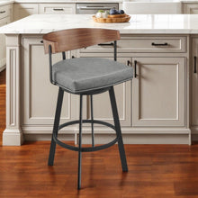 Load image into Gallery viewer, 26" Modern Faux Leather And Iron Low Back Counter Height Swivel Bar Chair - Gray