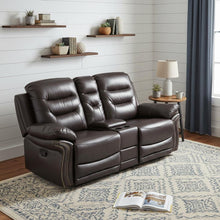 Load image into Gallery viewer, Faux Leather Manual Reclining Love Seat With Storage - Brown