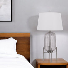 Load image into Gallery viewer, Glass Round Table Lamp With White Empire Shade - Nickel