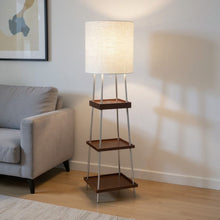 Load image into Gallery viewer, Column Floor Lamp With Drum Shade - Brown White