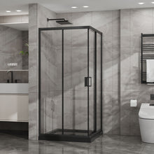 Load image into Gallery viewer, Corner Shower Enclosure, Double Sliding Door With Shower Base - Matte Black