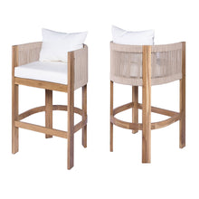 Load image into Gallery viewer, Modern Matera Barstool (Set of 2) With Wraparound Back And Rope - Teak / Beige