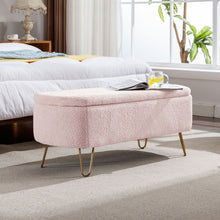 Load image into Gallery viewer, Storage Ottoman Bench For End Of Bed Legs, Modern Camel Faux Fur Entryway Bench Upholstered Padded With Storage For Living Room Bedroom