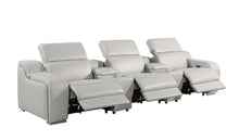 Load image into Gallery viewer, 129" Italian Leather Reclining USB Sofa - Light Gray