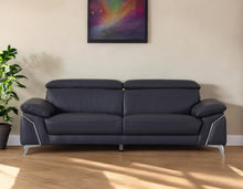 Load image into Gallery viewer, Italian Leather Sofa With Silver Legs - Blue