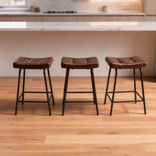 Load image into Gallery viewer, Faux Leather Metal Counter Height Bar Chairs (Set of 3) - Brown / Black
