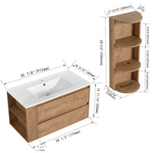 Load image into Gallery viewer, Modern Wall Mounted Bathroom Vanity With Ceramic Sink And Storage Rack, 2 Soft Close Drawers