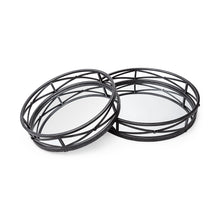 Load image into Gallery viewer, Round Metal And Mirrored Glass Vanity Trays (Set of 2) - Black