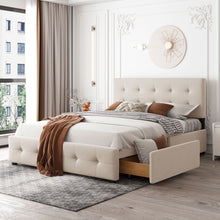 Load image into Gallery viewer, Upholstered Platform Bed With Classic Headboard And Drawers, No Box Spring Needed