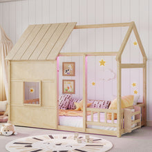 Load image into Gallery viewer, House Floor Bed With 7 Color LED Light, Built In Bookshelf