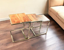 Load image into Gallery viewer, Stylish Wood And Metal C Shaped Nesting End Tables (Set of 3) - Brown Natural