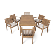 Load image into Gallery viewer, 7 Piece Patio Furniture Set Acacia Wood Table And 6 Heavy Duty Cushioned Chairs