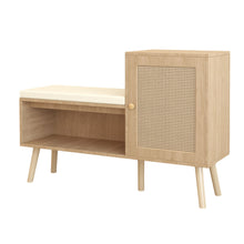 Load image into Gallery viewer, 2 In 1 Shoe Storage Bench With Adjustable Shelves - Antique Natural / Rattan