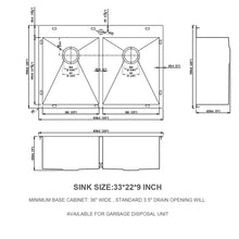 Load image into Gallery viewer, Double Bowl Drop In Sink, Stainless Steel With 50 / 50 Basins 18 Gauge - Brushed Nickel