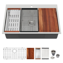 Load image into Gallery viewer, Topmount Stainless Steel Kitchen Sink With Workstation Ledge And Accessories