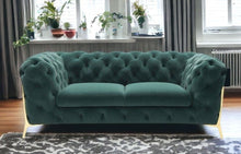 Load image into Gallery viewer, Velvet Loveseat - Emerald Green / Gold