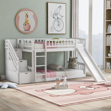 Load image into Gallery viewer, Twin Over Twin Stairway Bunk Bed With Two Drawers And Slide