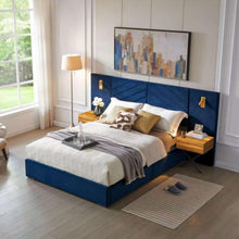Load image into Gallery viewer, Upholstered Bed Frame With Vertical Channel Tufted Wingback Headboard