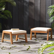 Load image into Gallery viewer, Acacia Wood Outdoor Ottomans With Cushion, (Set of 2)