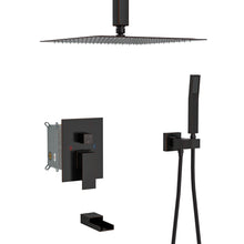 Load image into Gallery viewer, Shower System With Waterfall Tub Spout And 16" Ceiling Mount Square Rain Shower - Oil-Rubbed Bronze